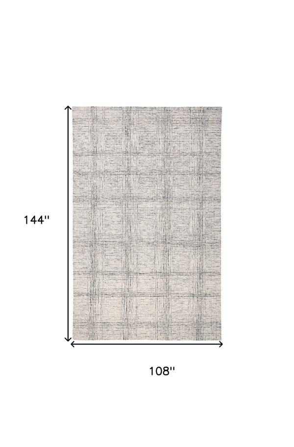 HomeRoots 5' Ivory and Gray Wool Plaid Tufted Handmade Area Rug - Stain Resistant, Soft, and Durable Design 9' X 12' 512182