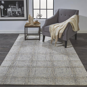 HomeRoots 5' Ivory and Gray Wool Plaid Tufted Handmade Area Rug - Stain Resistant, Soft, and Durable Design 9' X 12' 512182
