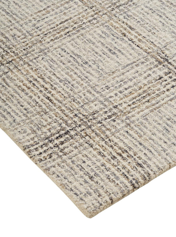 HomeRoots 5' Ivory and Gray Wool Plaid Tufted Handmade Area Rug - Stain Resistant, Soft, and Durable Design 9' X 12' 512182