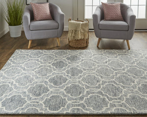 HomeRoots 5' Hand-Tufted Wool Area Rug in Ivory and Gray - Modern Geometric Design for Stylish Interiors 8' X 10' 512185