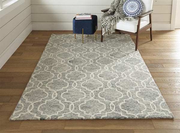 HomeRoots 5' Hand-Tufted Wool Area Rug in Ivory and Gray - Modern Geometric Design for Stylish Interiors 9' X 12' 512186