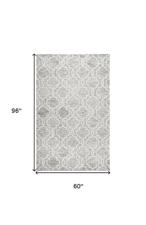 HomeRoots 5' Hand-Tufted Wool Area Rug in Ivory and Gray - Modern Geometric Design for Stylish Interiors 5' X 8' 512188