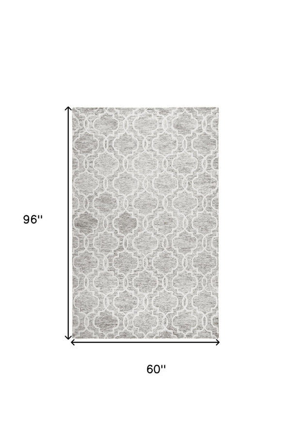 HomeRoots 5' Hand-Tufted Wool Area Rug in Ivory and Gray - Modern Geometric Design for Stylish Interiors 5' X 8' 512188