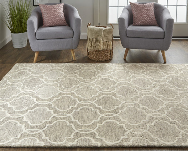 HomeRoots 5' Hand-Tufted Wool Area Rug in Ivory and Gray - Modern Geometric Design for Stylish Interiors 8' X 10' 512189
