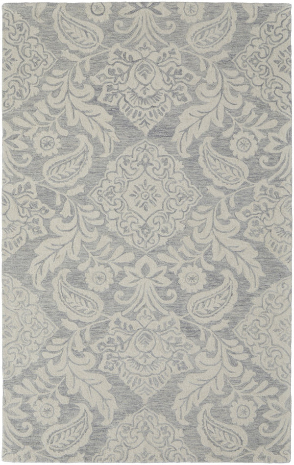 HomeRoots 5' Handmade Wool Paisley Area Rug - Elegant Blue and Ivory Design, Stain Resistant for Busy Homes 5' X 8' 512192