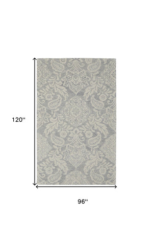 HomeRoots 5' Handmade Wool Paisley Area Rug - Elegant Blue and Ivory Design, Stain Resistant for Busy Homes 8' X 10' 512193