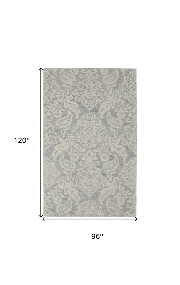 HomeRoots 5' Handmade Wool Paisley Area Rug - Elegant Blue and Ivory Design, Stain Resistant for Busy Homes 8' X 10' 512193