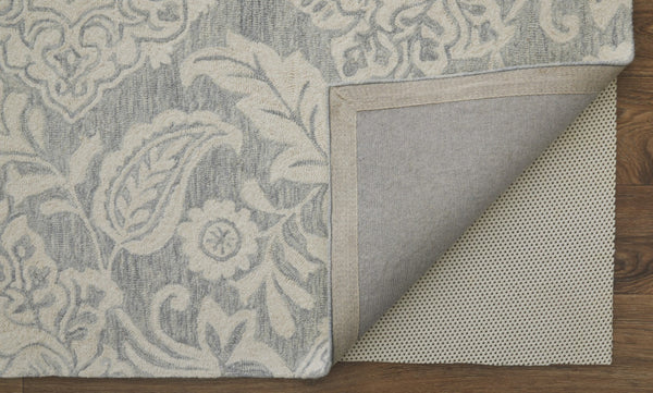 HomeRoots 5' Handmade Wool Paisley Area Rug - Elegant Blue and Ivory Design, Stain Resistant for Busy Homes 8' X 10' 512193