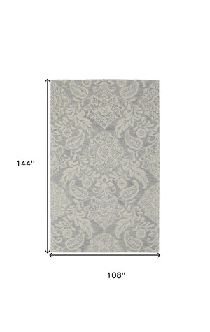 HomeRoots 5' Handmade Wool Paisley Area Rug - Elegant Blue and Ivory Design, Stain Resistant for Busy Homes 9' x 12' 512194