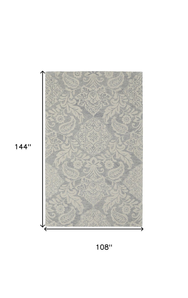 HomeRoots 5' Handmade Wool Paisley Area Rug - Elegant Blue and Ivory Design, Stain Resistant for Busy Homes 9' x 12' 512194
