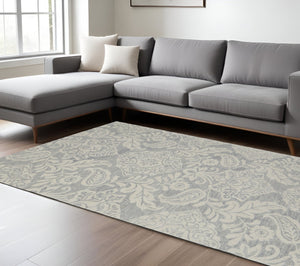 HomeRoots 5' Handmade Wool Paisley Area Rug - Elegant Blue and Ivory Design, Stain Resistant for Busy Homes 9' x 12' 512194