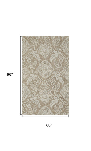HomeRoots 5' Handmade Wool Paisley Area Rug - Elegant Blue and Ivory Design, Stain Resistant for Busy Homes 5' X 8' 512196