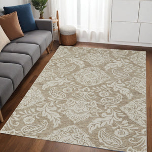 HomeRoots 5' Handmade Wool Paisley Area Rug - Elegant Blue and Ivory Design, Stain Resistant for Busy Homes 5' X 8' 512196