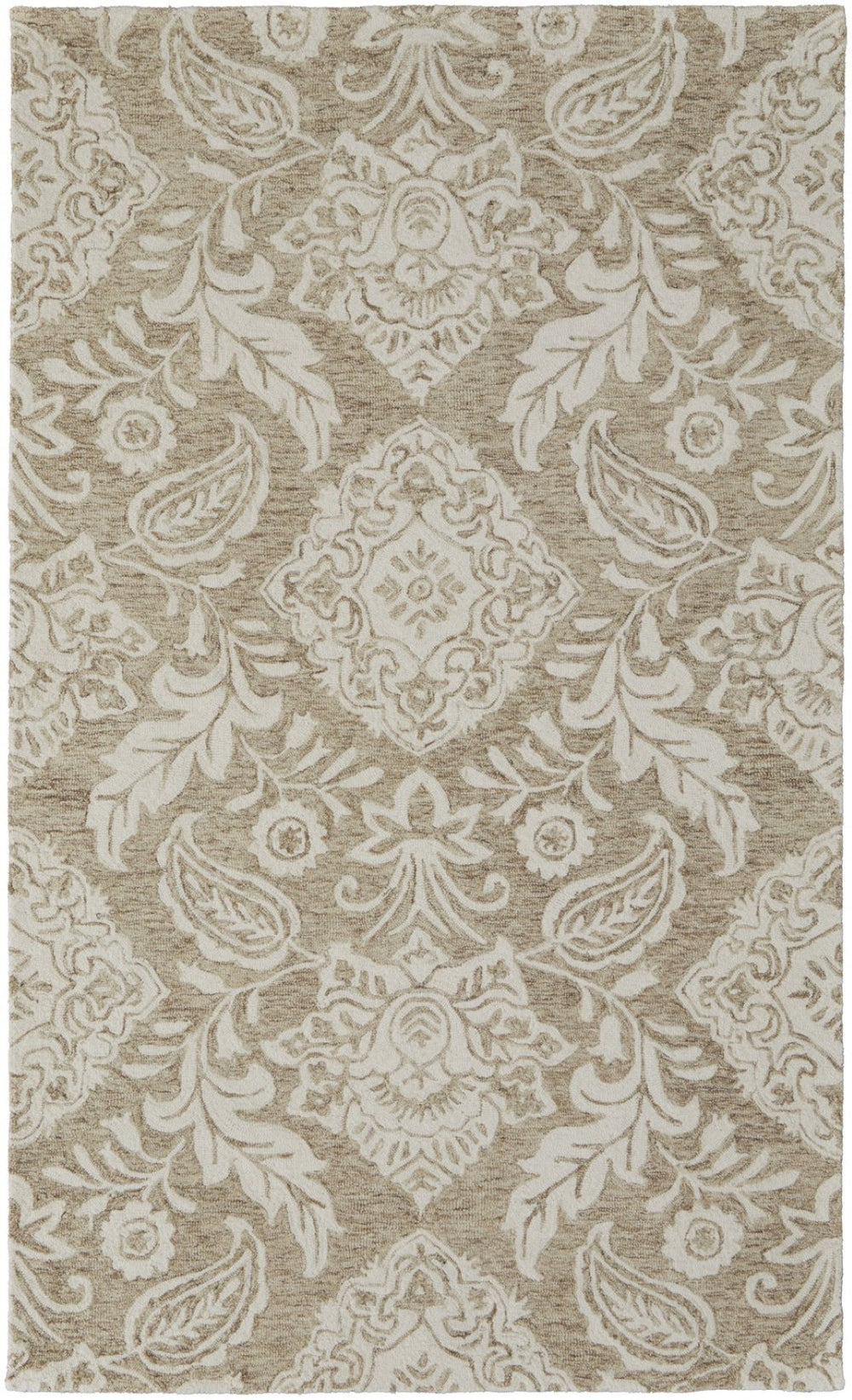 HomeRoots 5' Handmade Wool Paisley Area Rug - Elegant Blue and Ivory Design, Stain Resistant for Busy Homes 8' X 10' 512197