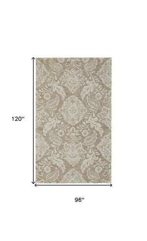 HomeRoots 5' Handmade Wool Paisley Area Rug - Elegant Blue and Ivory Design, Stain Resistant for Busy Homes 8' X 10' 512197