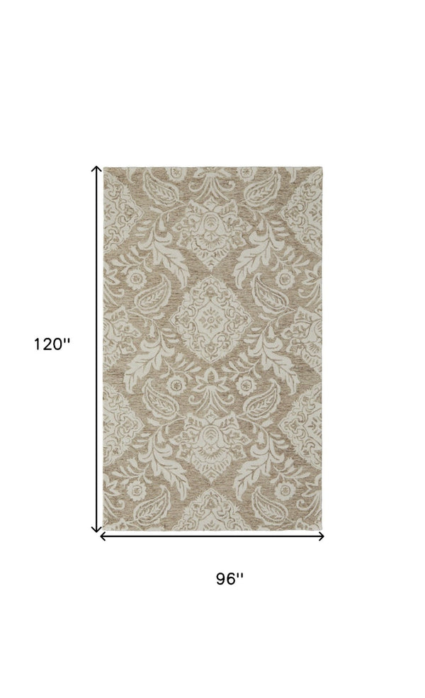 HomeRoots 5' Handmade Wool Paisley Area Rug - Elegant Blue and Ivory Design, Stain Resistant for Busy Homes 8' X 10' 512197