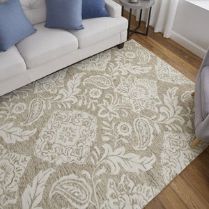 HomeRoots 5' Handmade Wool Paisley Area Rug - Elegant Blue and Ivory Design, Stain Resistant for Busy Homes 8' X 10' 512197