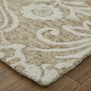 HomeRoots 5' Handmade Wool Paisley Area Rug - Elegant Blue and Ivory Design, Stain Resistant for Busy Homes 8' X 10' 512197
