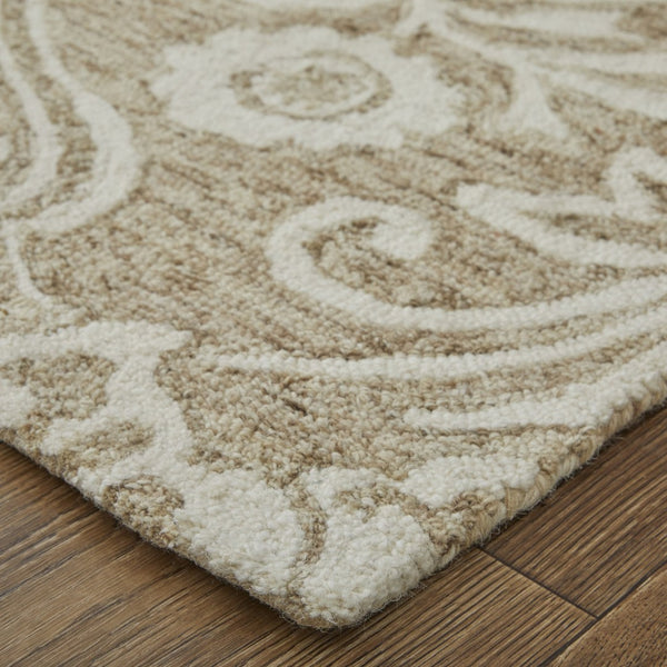 HomeRoots 5' Handmade Wool Paisley Area Rug - Elegant Blue and Ivory Design, Stain Resistant for Busy Homes 8' X 10' 512197