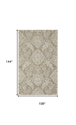 HomeRoots 5' Handmade Wool Paisley Area Rug - Elegant Blue and Ivory Design, Stain Resistant for Busy Homes 9' X 12' 512198