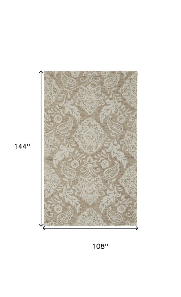 HomeRoots 5' Handmade Wool Paisley Area Rug - Elegant Blue and Ivory Design, Stain Resistant for Busy Homes 9' X 12' 512198