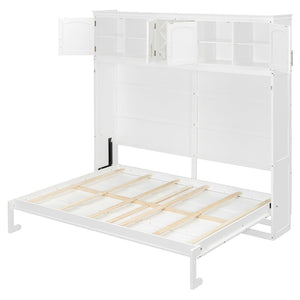 English Elm Queen Murphy Wall Bed with Storage Cabinets and Wine Rack for Small Space Living White LP000879AAK-1