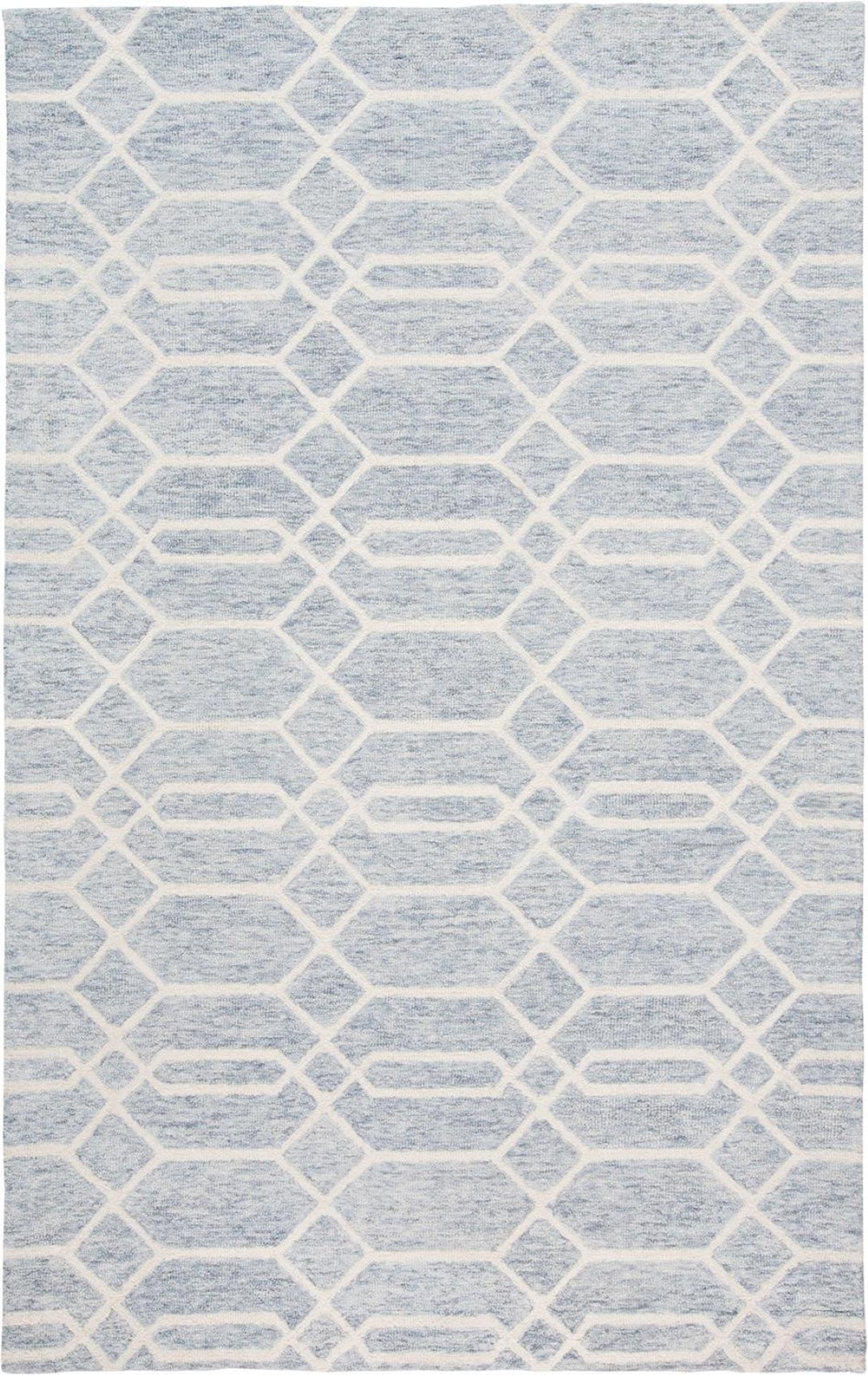 HomeRoots 5' Handmade Wool Area Rug with Blue and Ivory Geometric Design, Stain-Resistant for Modern Spaces 5' X 8' 512200