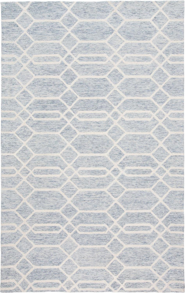 Homeroots 5' X 8' Blue And Ivory Wool Geometric Tufted Handmade Stain Resistant Area Rug Blue,Ivory Wool 512200