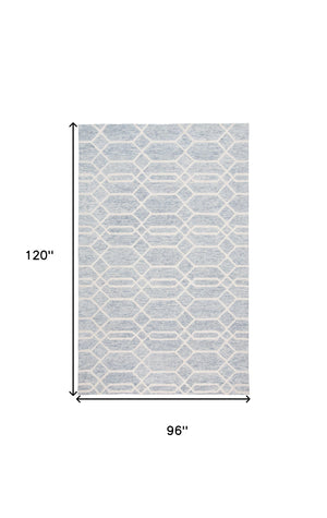Homeroots 8' X 10' Blue And Ivory Wool Geometric Hand Tufted Area Rug Blue,Ivory Wool 512201