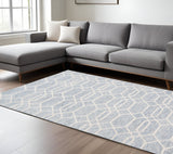 Homeroots 8' X 10' Blue And Ivory Wool Geometric Hand Tufted Area Rug Blue,Ivory Wool 512201