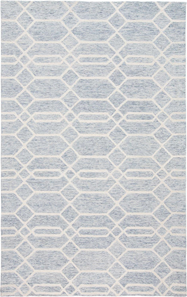 Homeroots 9' X 12' Blue And Ivory Wool Geometric Tufted Handmade Stain Resistant Area Rug Blue,Ivory Wool 512202