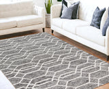 Homeroots 5' X 8' Gray Black And Ivory Wool Geometric Tufted Handmade Stain Resistant Area Rug Gray,Black,Ivory Wool 512204