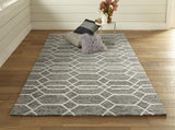 Homeroots 5' X 8' Gray Black And Ivory Wool Geometric Tufted Handmade Stain Resistant Area Rug Gray,Black,Ivory Wool 512204