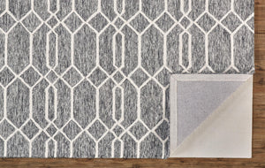 Homeroots 5' X 8' Gray Black And Ivory Wool Geometric Tufted Handmade Stain Resistant Area Rug Gray,Black,Ivory Wool 512204