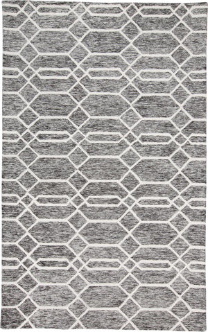 Homeroots 8' X 10' Gray Black And Ivory Wool Geometric Tufted Handmade Stain Resistant Area Rug Gray,Black,Ivory Wool 512205
