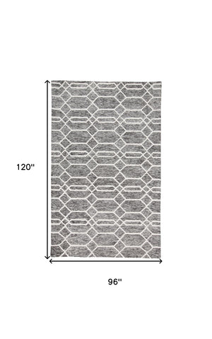 Homeroots 8' X 10' Gray Black And Ivory Wool Geometric Tufted Handmade Stain Resistant Area Rug Gray,Black,Ivory Wool 512205