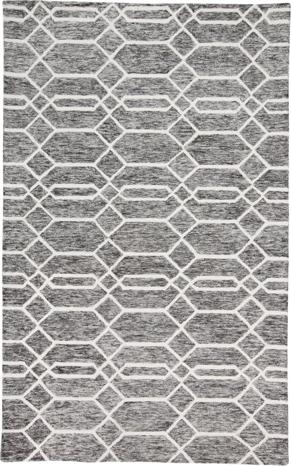 HomeRoots 5' Gray Black Ivory Wool Area Rug - Hand-Tufted Geometric Design for Modern Living Spaces 9' X 12' 512206