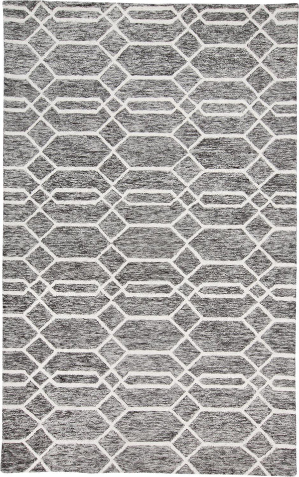 Homeroots 9' X 12' Gray Black And Ivory Wool Geometric Tufted Handmade Stain Resistant Area Rug Gray,Black,Ivory Wool 512206