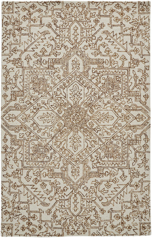 Homeroots 5' X 8' Ivory And Brown Wool Floral Tufted Handmade Stain Resistant Area Rug Ivory,Brown Wool 512208