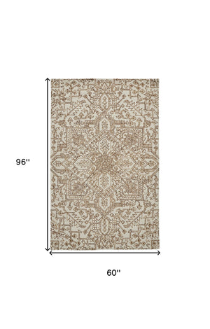 Homeroots 5' X 8' Ivory And Brown Wool Floral Tufted Handmade Stain Resistant Area Rug Ivory,Brown Wool 512208