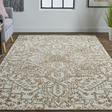 Homeroots 8' X 10' Ivory And Brown Wool Floral Tufted Handmade Stain Resistant Area Rug Ivory,Brown Wool 512209