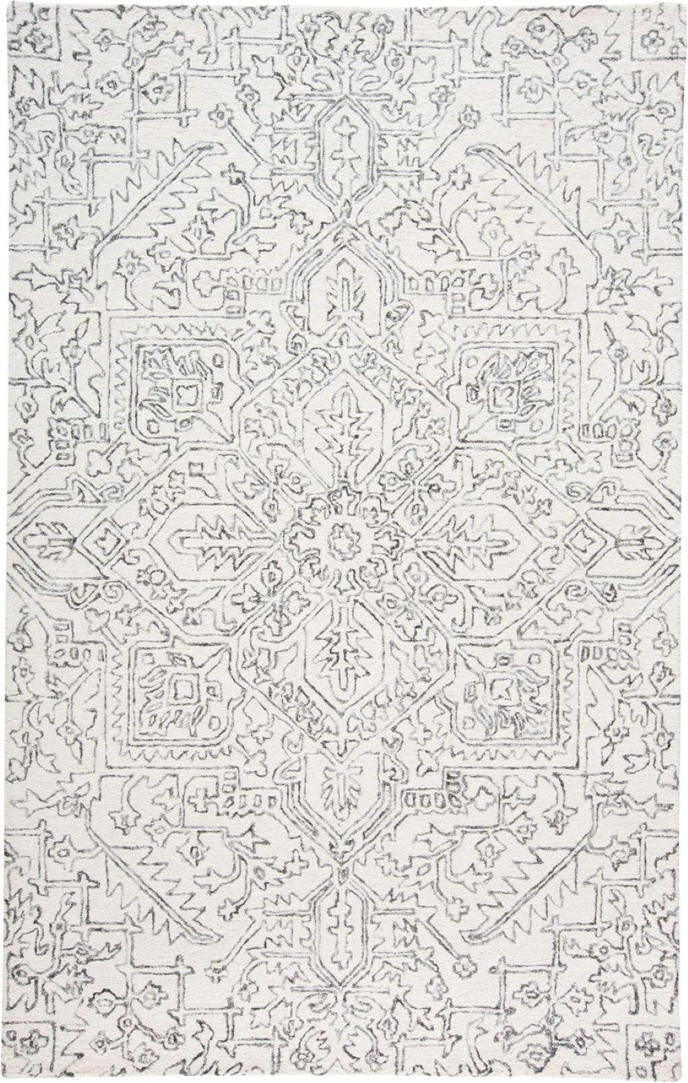 HomeRoots 5' Handmade Wool Floral Area Rug in Ivory and Gray - Stain Resistant, Elegant, Durable Design 5' X 8' 512212
