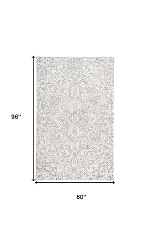 Homeroots 5' X 8' Ivory And Gray Wool Floral Tufted Handmade Stain Resistant Area Rug Ivory,Gray Wool 512212
