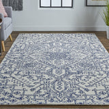 Homeroots 5' X 8' Ivory And Navy Wool Floral Tufted Handmade Stain Resistant Area Rug Ivory,Navy Wool 512216