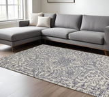 Homeroots 8' X 10' Ivory And Blue Wool Floral Hand Tufted Area Rug Ivory,Navy Wool 512217