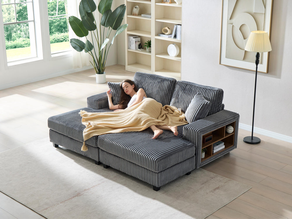 English Elm Convertible Modern Sofa Chair - Oversized Dark Grey Corduroy Sleeper With Storage & Comfort W1793S00031