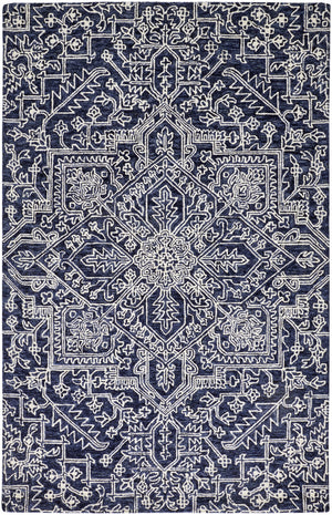 Homeroots 5' X 8' Blue And Ivory Wool Floral Tufted Handmade Stain Resistant Area Rug Blue,Ivory Wool 512220