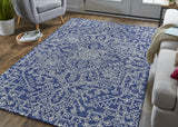 Homeroots 5' X 8' Blue And Ivory Wool Floral Tufted Handmade Stain Resistant Area Rug Blue,Ivory Wool 512220