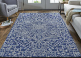 Homeroots 5' X 8' Blue And Ivory Wool Floral Tufted Handmade Stain Resistant Area Rug Blue,Ivory Wool 512220