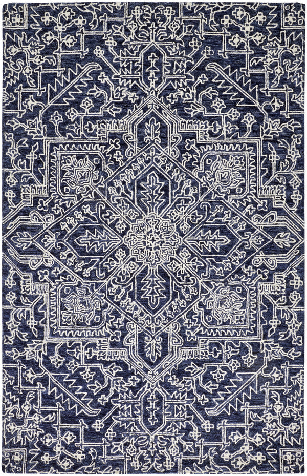 Homeroots 8' X 10' Blue And Ivory Wool Floral Hand Tufted Area Rug Blue,Ivory Wool 512221
